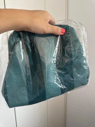 Bolso Clutch Rayas Verde agua y azul petróleo