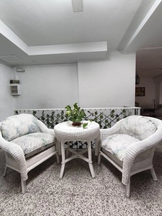 Conjunto de jardín mimbre y tela