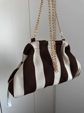 Bolso Clutch Rayas Beige y Marrón chocolate