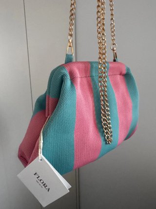 Bolso Clutch Flora Rayas Rosa y Turquesa