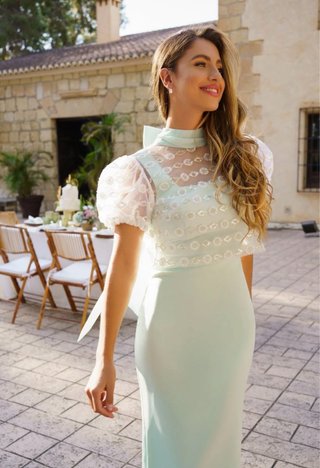 Vestido Silvia Navarro verde y blanco
