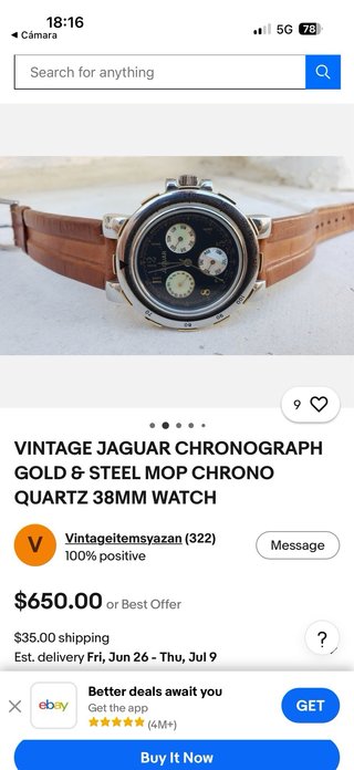 Reloj Jaguar Cronógrafo Esfera Negra