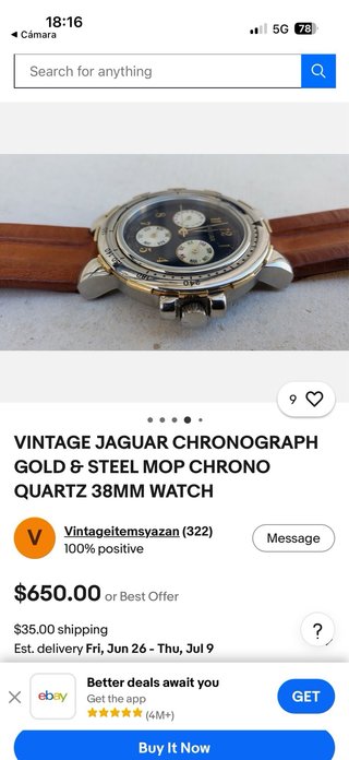 Reloj Jaguar Cronógrafo Esfera Negra