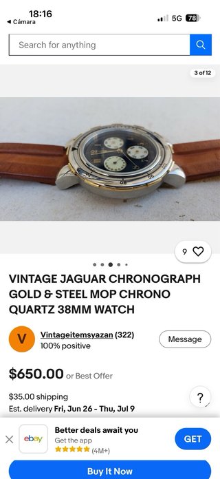 Reloj Jaguar Cronógrafo Esfera Negra