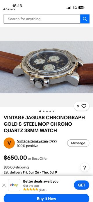 Reloj Jaguar Cronógrafo Esfera Negra