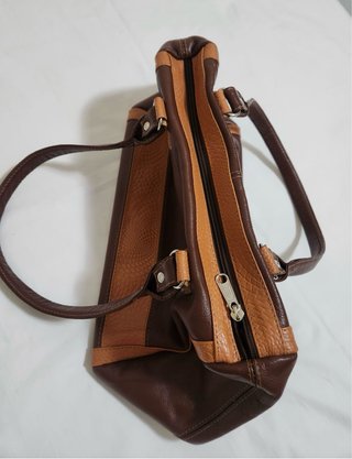Bolso de piel beige y marrón 32 cm largo/20cm alto