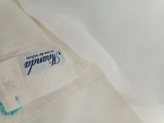Vestido niña blanco con encaje turquesa