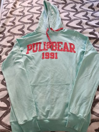 Felpa Pull&Bear Teal con Cappuccio e Logo