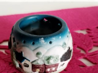 Portacandele Vintage Ceramica Paesaggio Invernale