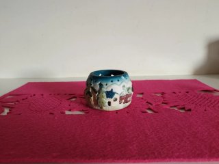 Portacandele Vintage Ceramica Paesaggio Invernale