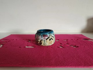 Portacandele Vintage Ceramica Paesaggio Invernale