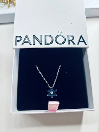 Collar Pandora Flor Azul Plata Nuevo