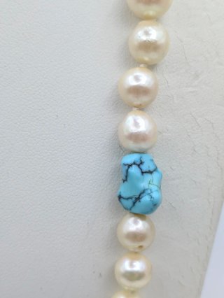 Collar Perlas y Turquesas con Cierre Oro 18k