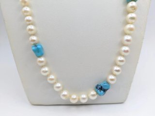 Collar Perlas y Turquesas con Cierre Oro 18k