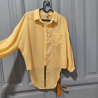 Camisa C&A cuadros naranja y blancos