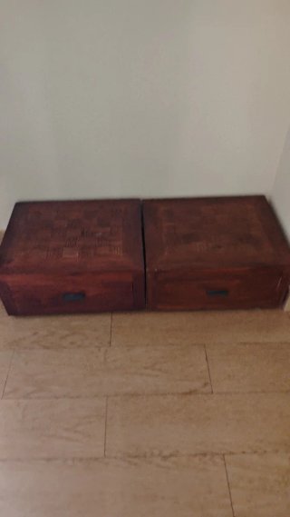 2 Mesitas Cajoneras Madera Marrón