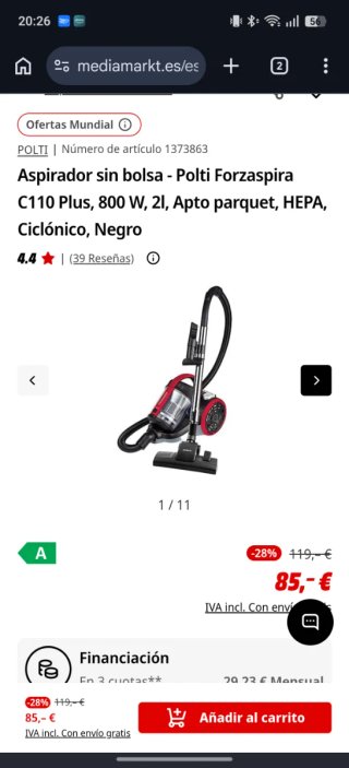 Aspirador sin bolsa Polti Forzaspira C110 Plus