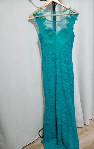 Vestido de fiesta verde azulado