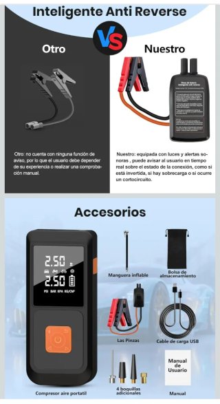 Arrancador de batería 12V con compresor de aire