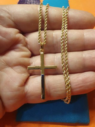 Cruz Lisa Plana Oro 18kl Cadena OPCIONAL 50cm