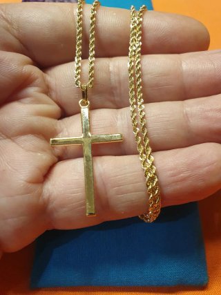 Cruz Lisa Plana Oro 18kl Cadena OPCIONAL 50cm