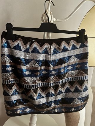 Falda mini lentejuelas azul y plata
