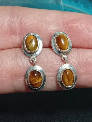 Pendientes Plata Ley Ojo Tigre
