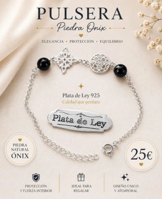 Pulsera Plata 925 Piedra Onix Negra
