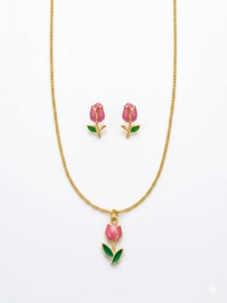 Collar y aretes de tulipán en acero bañado en oro