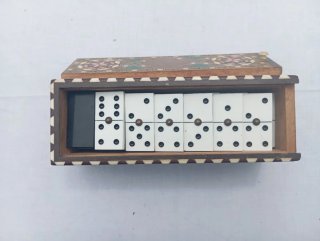 Dominó Vintage Caja Taracea Madera Artesanal