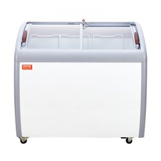 Vitrina de Helados Comercial, Congelador de Cofre de 264 L, Congelador Profundo Móvil con Tapa de Vidrio, Gabinete de Dipping de Gelato para Restaurante con 3 Cestas de Alambre, 2 Puertas de Vidri...