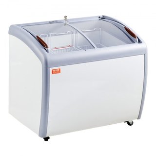 Vitrina de Helados Comercial, Congelador de Cofre de 264 L, Congelador Profundo Móvil con Tapa de Vidrio, Gabinete de Dipping de Gelato para Restaurante con 3 Cestas de Alambre, 2 Puertas de Vidri...