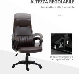 Silla De Oficina Ergonómica, Silla Giratoria Con Respaldo Alto Y Balanceo, Altura Ajustable Y Ruedas, 61.5X66X113-123Cm, Marrón