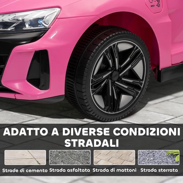 AUDI RS Coche Eléctrico para Niños 3-5 Años 12V Doble Motor, Coche Eléctrico para Niños 3-5Km/H Con Cinturón de Seguridad, Control Remoto, Suspensiones, Música, Luces LED y Claxon, Rosa