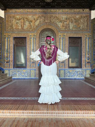 Traje Flamenca Encaje Beige Talla Única
