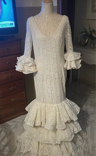 Traje Flamenca Encaje Beige Talla Única
