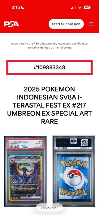 Umbreon EX SV8a IN PSA 10