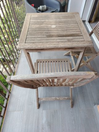 Mesa y 2 Sillas Terraza Madera