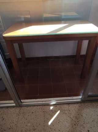 Mesa escritorio madera y cristal