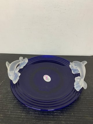 Centrotavola blu con delfini in vetro