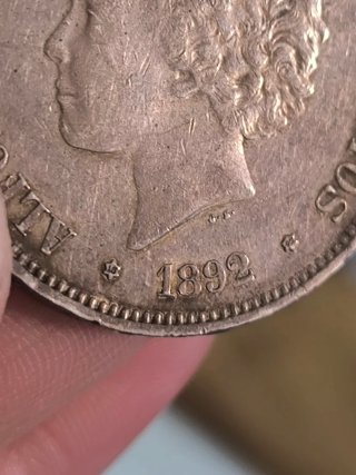Moneda 5 Pesetas Plata 1892