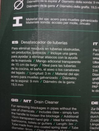 Desatascador Tuberías Parkside Manual 3m