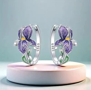 Pendientes Plata Ley 925 Flor Iris Morado