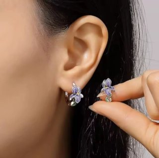 Pendientes Plata Ley 925 Flor Iris Morado