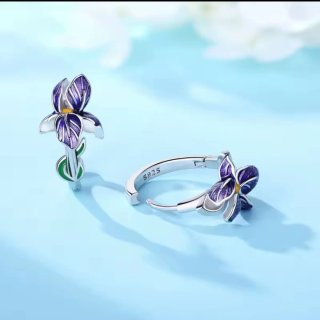 Pendientes Plata Ley 925 Flor Iris Morado