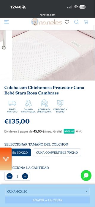 Cuna  DOCO blanca con colchón