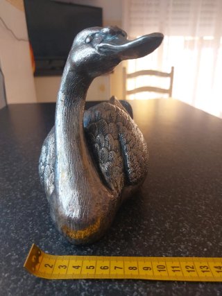 Figura pato decorativo vintage de metal alpaca