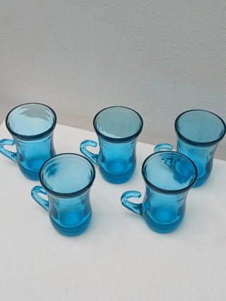 Set 5 Bicchieri Vintage Vetro Blu Made in Italy