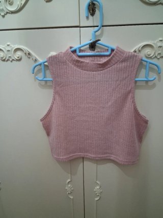 Top smanicato girocollo rosa chiaro