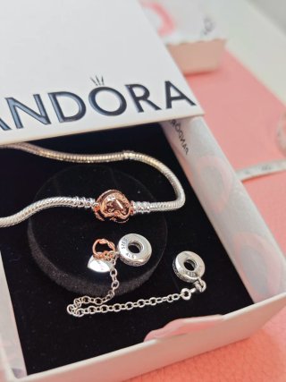 Pulsera Pandora Corazón Oro Rosa y Plata